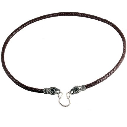 Lederkette mit Rabenköpfen Zinn/Silber LCH-6